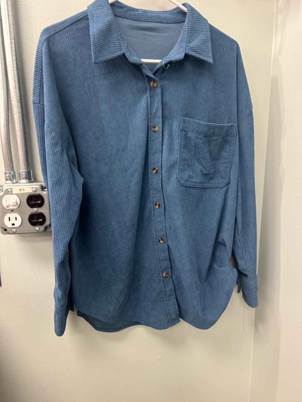 Source Unknown Blue Corduroy Button-Front Women's Shirt